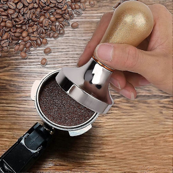 Kaffe Tamper 57mm Aluminium med Greb - Flad Espresso Tamper Maskine Presseværktøj til Kaffemaskine (Guld, 724) Zekai
