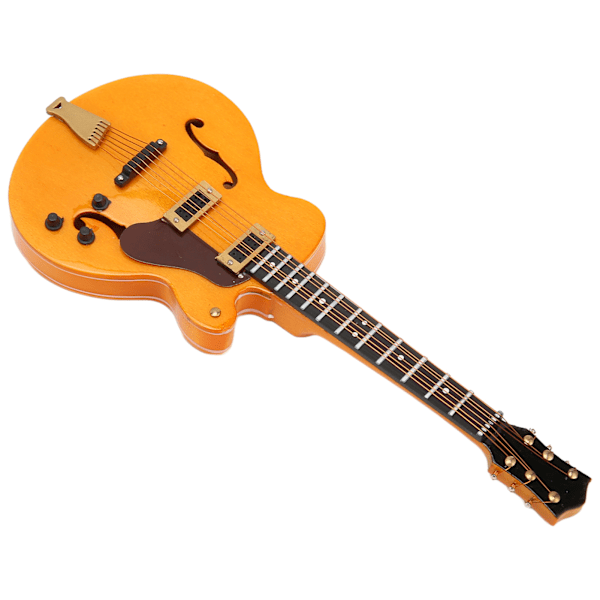 Trä Miniatyr Guld Ihålig Elgitarr Modell med Stativ Mini Musikinstrument Modell 7,1 Tum