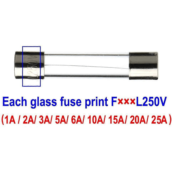 126 stk. Glassikringssortiment, 6 x 30 mm glassikring, hurtigvirkende bilsikringer, hurtigvirkende glassikringer (AMP 1A 2A 3A 5A 6A 10A 15A 20A 25A)