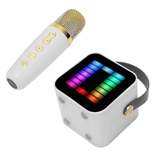Mini Karaoke Maskine Sæt RGB Pickup Lys Digital Behandlingschip Håndholdt Bærbar Bluetooth Højttaler Med Mikrofon Hvid ZD.16