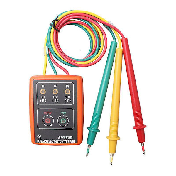 AC60V 600V trefase måler rotasjonstester, utstyrt med krokodilleklemmer og LED-display buzzer tester