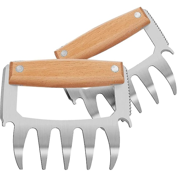 2 Köttklor Rostfritt Stål Köttrivare Med Trähandtag, Multifunktionella Björn Klor BBQ Draget Fläsk Klor För Att Enkelt Lyfta, Riva Fläsk, Nötkött