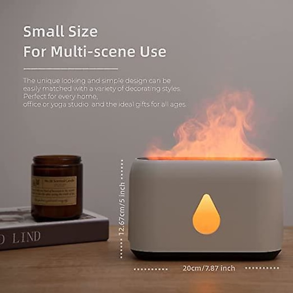 Eteriske Oljer Diffuser med Flammeeffekt Lys - Luftfukter med 3 Timere og Justerbar Lysstyrke - Diffuser med Fjernkontroll for Hjem, Seng