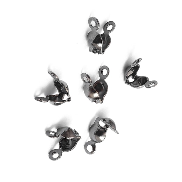 100 st Pärltoppar Knuttäckare Mode Metall Handgjorda Clamshells Crimp Pärltoppar Knuttäckare DIY Smyckestillbehör Ruthenium Svart