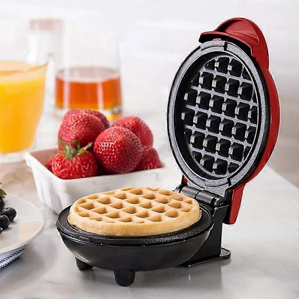 Pyöreä Mini Punainen Vohvelirauta Klassiseen Ruostumattomasta Teräksestä Valmistettuun Kotitalouksien Sähköiseen Kakkukoneeseen 350W Pannukakuille Kekseille Yksittäisille Vohveleille