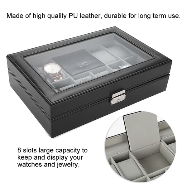 8 rum PU læder ur opbevaringsetui smykke displayboks holder organizer