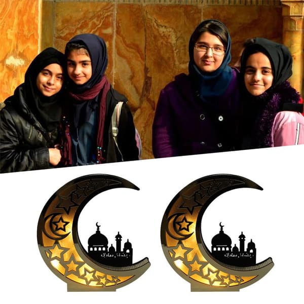 Ramadan Dekoration Træ Eid Mubarak LED Lys Gylden Måne Hul Lampe