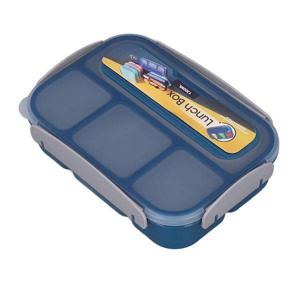 Individuell forseglet matboks for barn, matboks med 4 rom, matboks for skole, 1300 ml, blå