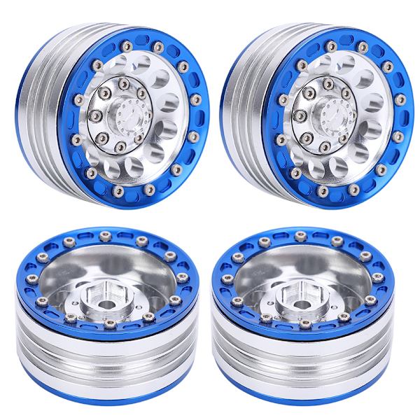 4 stk Universal Metal Wheel Hub RC Bil Tilbehør Passer til 1/10 RC Crawler 1.9 Tommer Blå + Sølv