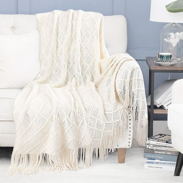 Strikket Pom Pom Sofa Teppe, Myk Beige Sofa Teppe, Liten 1-delt Strikket Sofa Trekk, Koselig Polar Fleece Teppe
