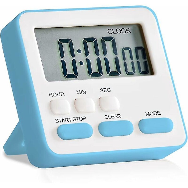 24 Timers Digitalt Køkkenur, Opgraderet Stort Display, Hørbar Alarm (Blå)