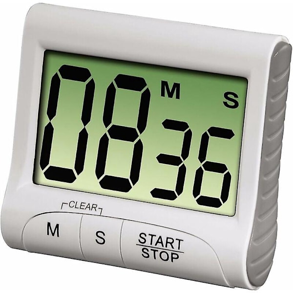 \"Countdown\" kökstimer (med timer- och stoppursfunktion, fästs via magnet, klämma, hållare eller ställ, batteridriven, digital) Vit,
