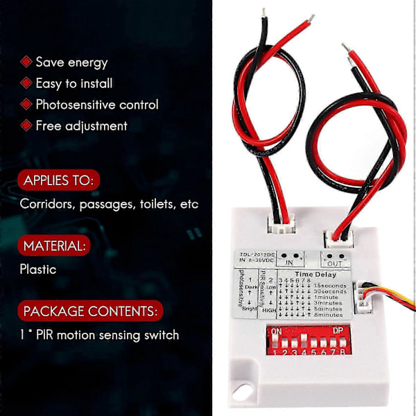 12V 24V PIR Rörelsesensorswitch IR Infraröd Mänsklig Induktion Tidsfördröjningsrelä Switch Korridor LED Ljus Timer Switch
