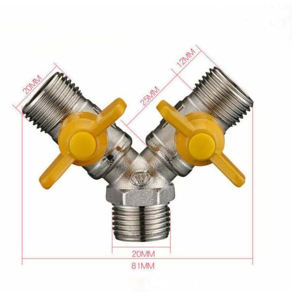 Slangekobling, gassventilfordeler, dobbel messing – 2-veis 2 cm