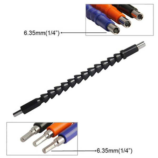 Svart Flexibel Axel Elektrisk Borr Förlängningsstav 295mm med 2 Flexibla Borr - Perfekt för Borrning och Skruvdragning