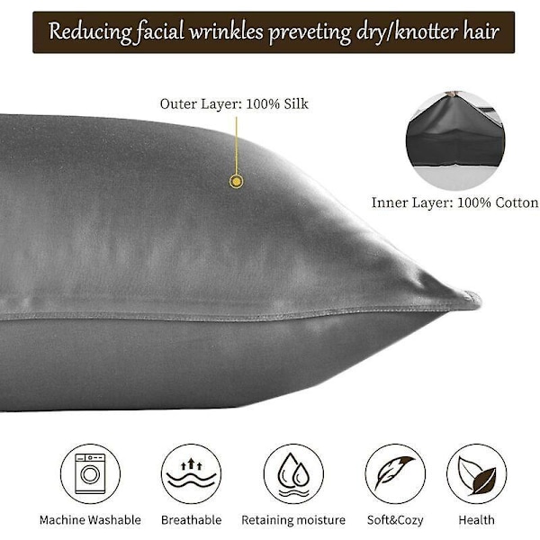 2-delt putetrekksett, 100% polyester putetrekk lukking (50x75 cm, grå)