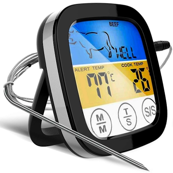 Digital matlagnings-termometer med pekskärm, lämplig för tillagning av fågel i stekpanna, rök