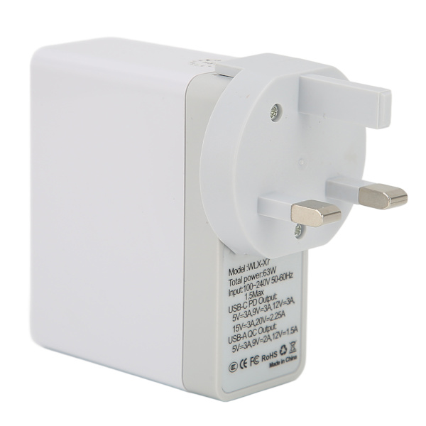 USB C vegglader PD QC 3.0 2-porters hurtigladerblokk AC100-240V med knappbryterdisplay bærbar lader US-plugg med UK-adapter