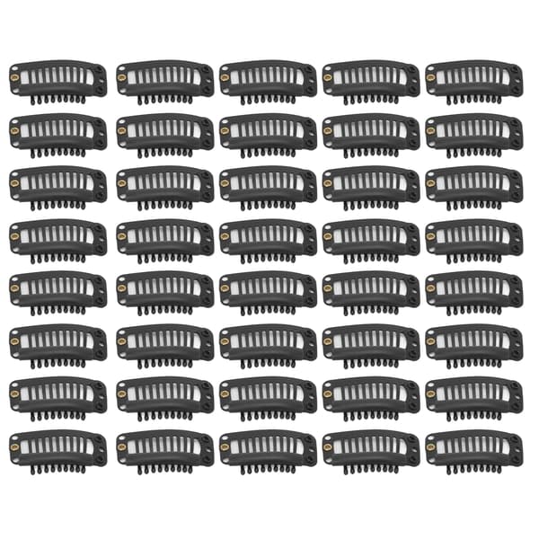 40 stk. Parykclipsæt Rustfrit stål DIY 9 Tænder Snap Kam Hårforlængelse Clips Tilbehør 1,3in Sort