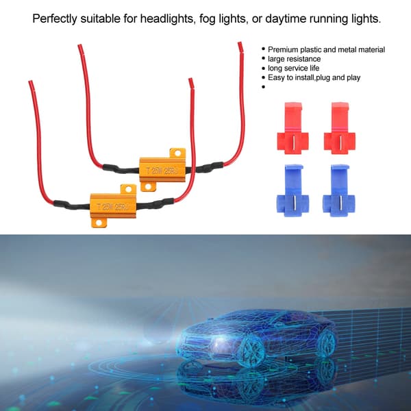 2 stk. bil LED dekoder anti hyper flash ingen fejl trådviklet belastningsmodstand 25W 25Ω