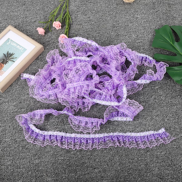 5 meter flersidig 45 mm tryckt prickar veckad trim mesh spetsband sy sekvenser broderade DIY hantverk (lila)