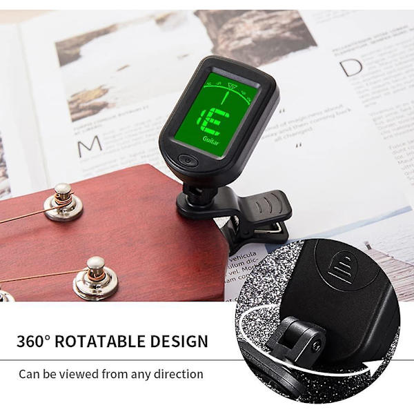 Portabel Kromatisk Clip-on-stämapparat för Gitarr, Bas, Violin, Ukulele och Banjo - 360° LCD-skärm - 2 st