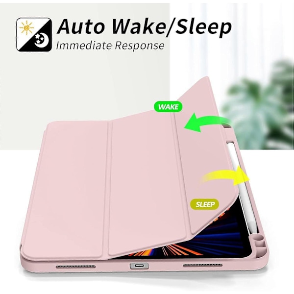Rosa, Skyddsfodral för iPad Pro 11-tum (18/20/21/22), med Pennhållare, Ultratunt Tredelat Smart Cover, Stöder Pennladdning, Automatisk Sleep/Wake