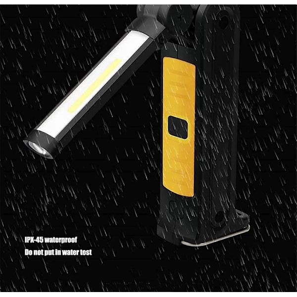 LED Arbetslampa, Portabel Ficklampa med USB Uppladdningsbar, COB Inspektionslampor med Krokar för Upphängning och Magnetisk Bas, för Bilreparation, Verkstad, G