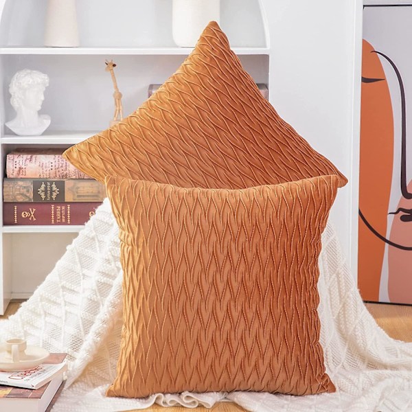 Luksuriøst fløyelsdekorputetrekk i oransje - 2 stk., 45x45cm - Perfekt for sofa eller soverom
