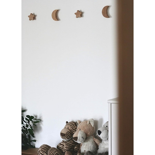 Väggkrokar för barnrum Trä Väggkrokar Väggmonterad Klädhängare för Upphängning av Väskor Handdukar och Jackor Skandinavisk Dekoration Modern Design (Måne Set om 2)