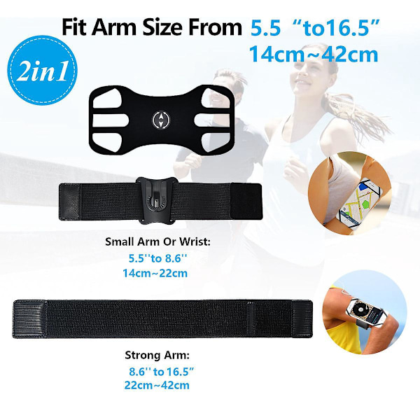 Sportarmband, med justerbart band, 360 för 4-6,5\" telefon (svart)