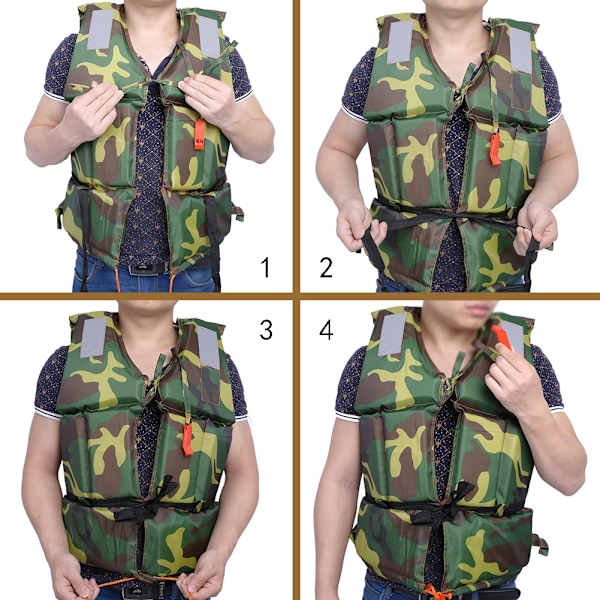 Camouflage Redningsvest til Voksne til Bådsejlads og Svømning - Flydehjælpemiddel i Polyester med Flydende Skum og Fløjte