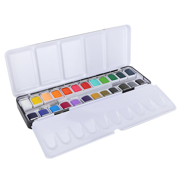 Vannfarge Maling Bærbar Lys Farge Vannfarge Pigment Sett Maling Rekvisita med Boks 24 Farger