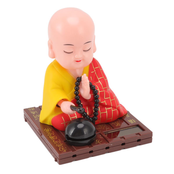 Liten buddhistisk munk solornament, lysenergisensor, automatisk nikkende, bankende munkdekorasjon for kontor, hjem, bil, gave, rød