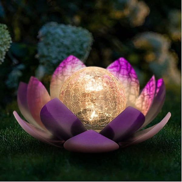 Solarlampa för Trädgård, Vattentät LED Solarlampa Lotus Dekorativ, Fantastiska ljuseffekter tack vare krossat glasoptik, Utomhus solarlampa för trädgård