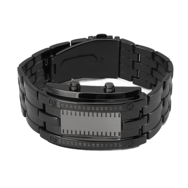 Dual Line Binært Ur Digitalt Blåt LED Legering Binært Mode Armbåndsur til Studerende Par Sort