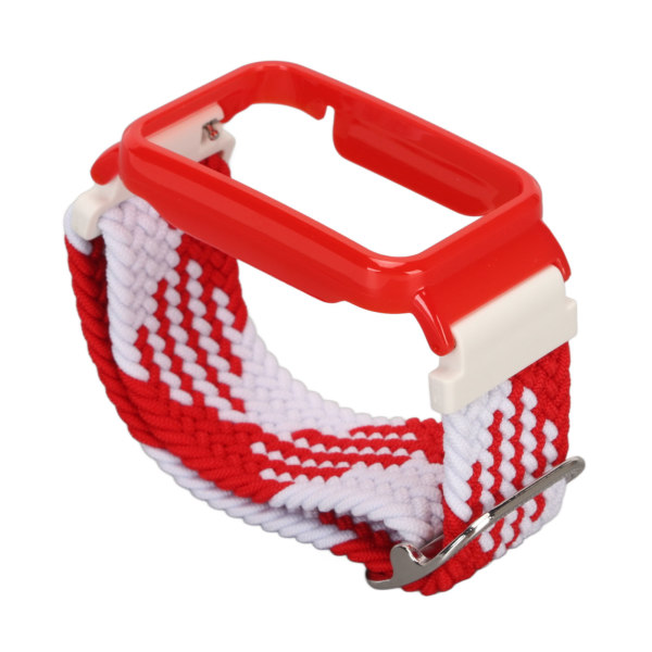Stretch nylon flettet klokkerem med beskyttende støtfangerveske Tilbehør Passer til Mi Band 7 Pro Rødt hvitt og rødt etui