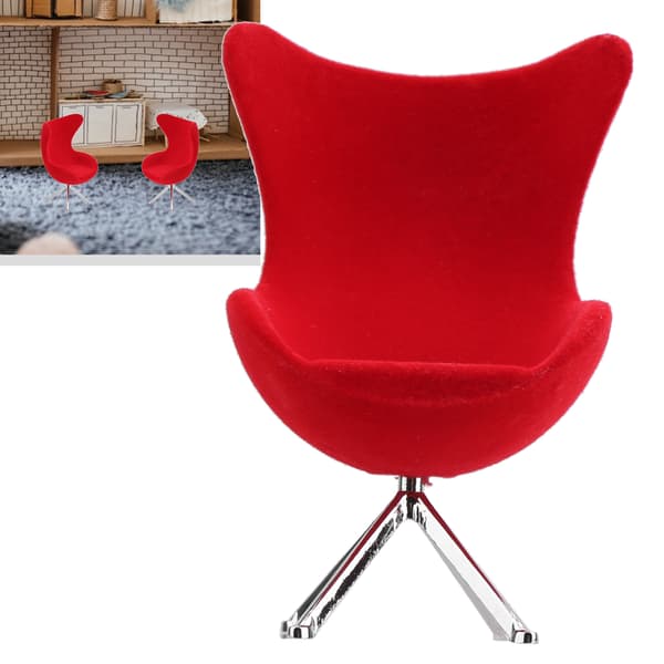 Miniatyrstol Mini Flocking Sofa Møbelmodell Dekorasjon 1:12 Dukkehus Tilbehør Rød