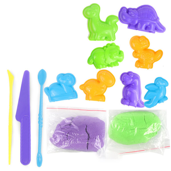 Barnlek Sand Set Stimulera Fantasin Håll Fuktig Säker Färgad Leksand för Barn Dinosaurie Set Basic 5.3oz