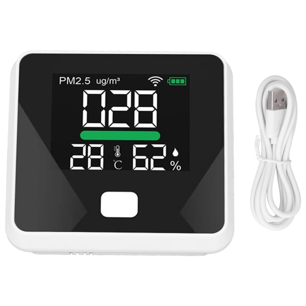 WIFI Luftkvalitetsmonitor LCD Farveskærm 1000mAh USB PM2.5 Temperatur Fugtighedsmåler Tester Termometer