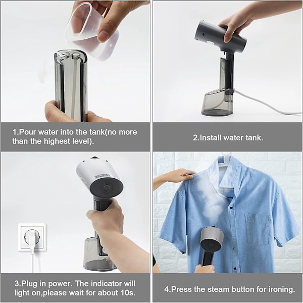 300ml Høy Kapasitet, 1500w Kraftig Damp, Rynkefjerner, Bærbar Klesdamper for Hjem, Kontor og Reise, Håndholdt Klesdamper