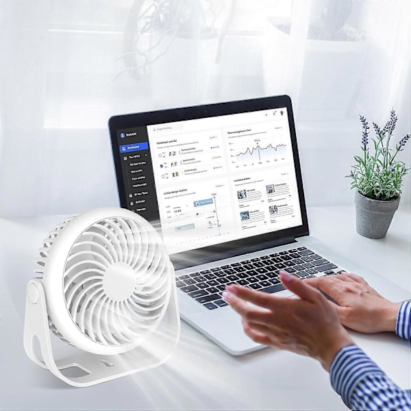 360° Rotation Mini USB (Vit) Portabel Tyst Fläkt med Krok 1800mAh Batteri för Kontor Sovrum Tält Resa