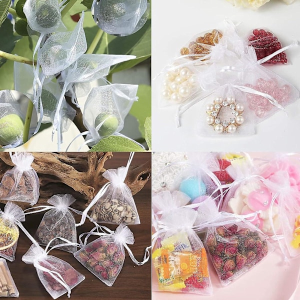 Parti med 100 hvide poser, 7 x 9 cm, organza gavepose, smykkepose, lavendelposer, bryllupsgave