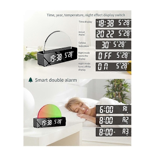 Sunrise Lampe Sunrise Vækkeur, Vågn Op Lys Daggry Simulator, Sengelampe Farveskiftende Lys kompatibel med Soveværelse