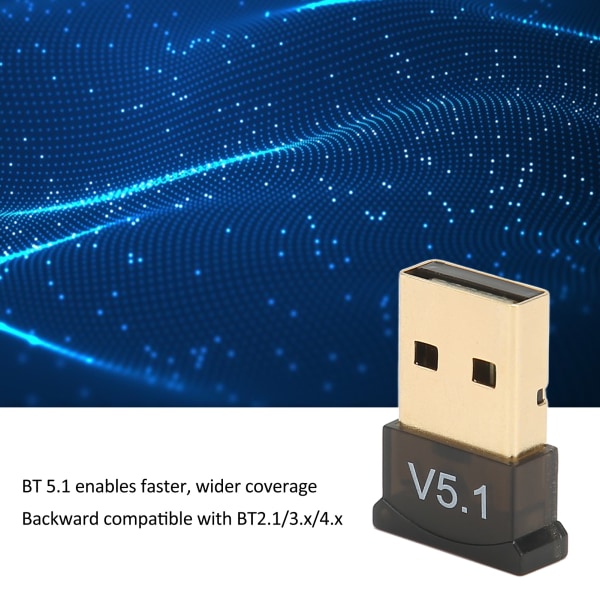 USB BT Adapter ABS Black V5.1 Version Drive Gratis bred dekning Bærbar trådløs BT 5.1 Adapter for hjemmebedrifter