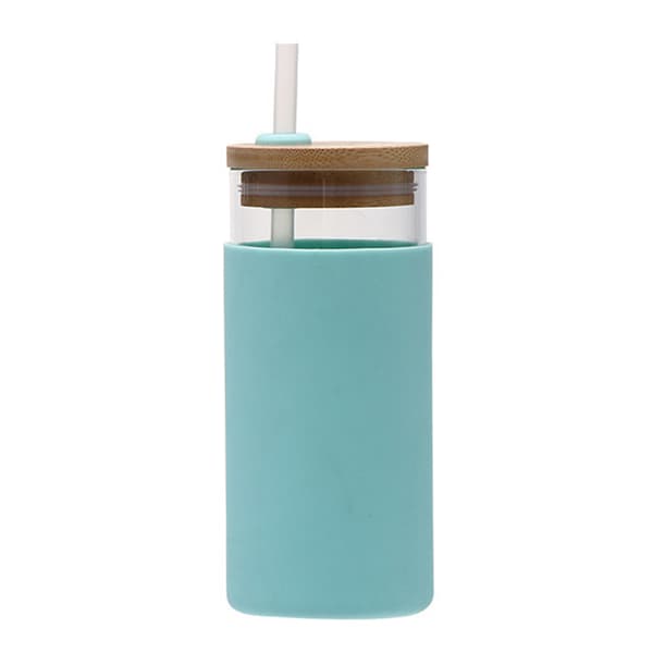 550 ml transparent sugrörsglaskopp med trälock glasvattenflaska