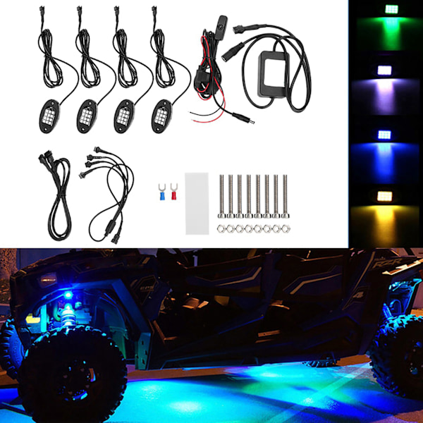 4 kpl RGB LED vilkkuva monivärinen kivivalo alustan hehkuvalo Bluetooth langaton