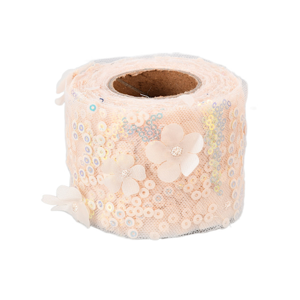Tulle rulle 10 meter broderet pailletter blomster mesh bånd dekorative håndværk tilbehør beige