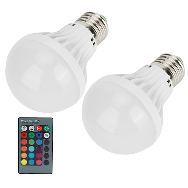 2 st E27 3W RGB-lampa Färgförändrande glödlampa Ljus Hembelysning med fjärrkontroll 85V‑265V