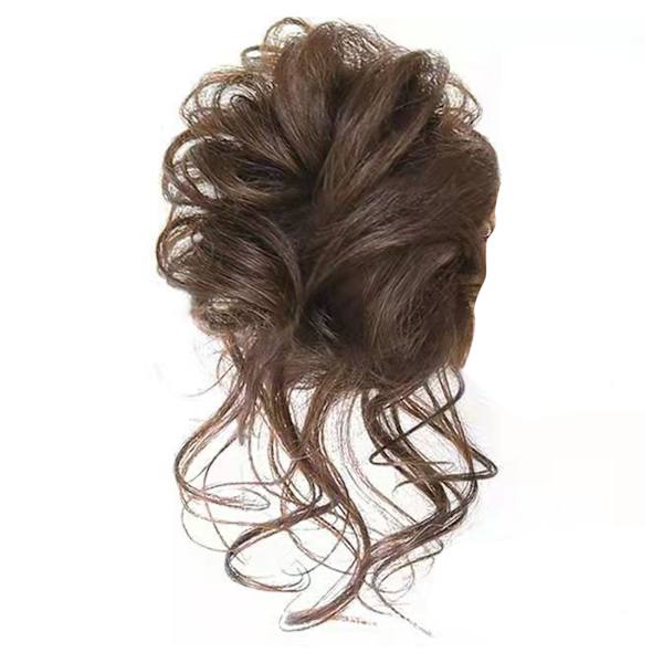 Smutsigt bullhårstycke för kvinnor Fashionabla Ljusbrun Syntet Vågigt Lockigt Updo Hårstycke för dagligt bruk